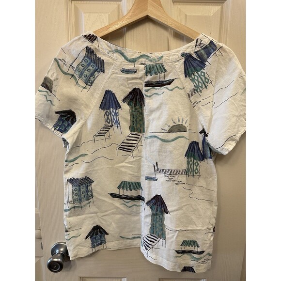 Orchadia Petites White Linen Cotton Blouse Top Tropical Floral Beach Size‎ PS - Picture 3 of 6